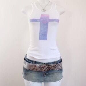 2010s galaxy cross ribbed tank indie grunge graphic S